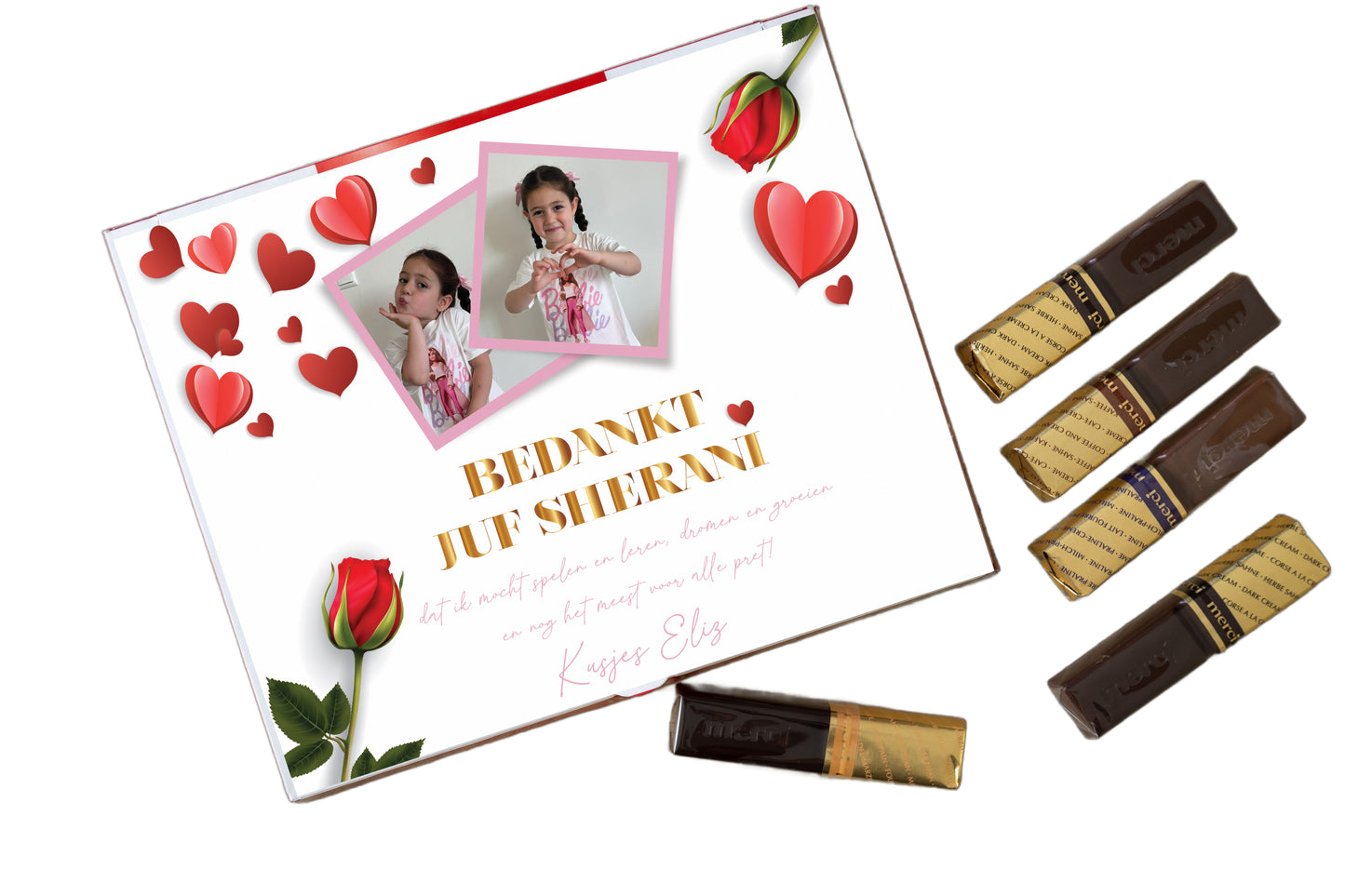 Merci gifr met gepersonaliseerde kaart foto/tekst - merci mix box - cadeau voor geliefde - kado bedankje