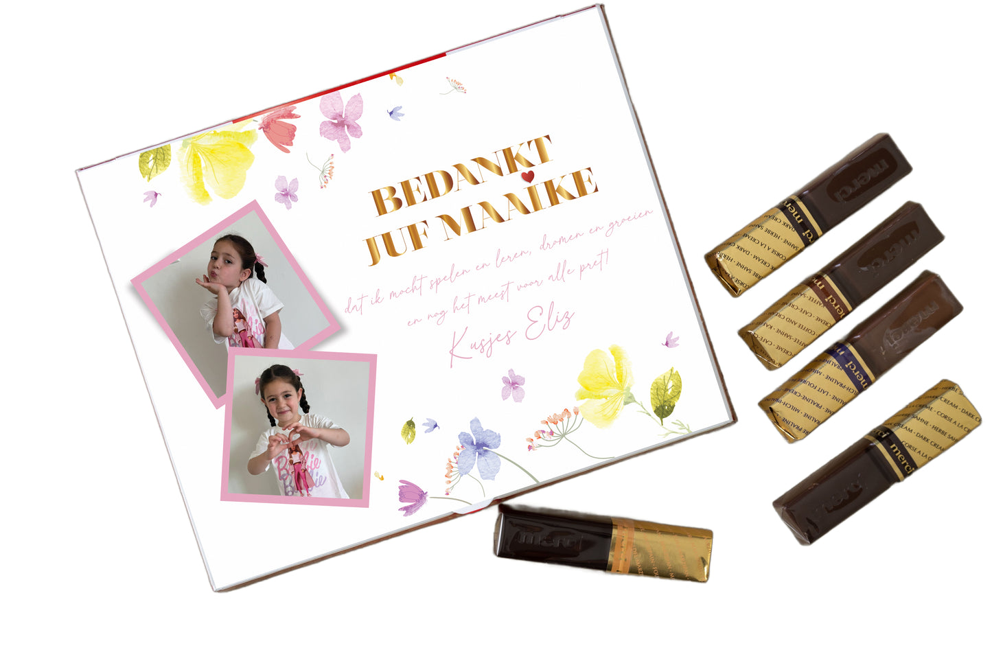Merci gifr met gepersonaliseerde kaart foto/tekst - merci mix box - cadeau voor geliefde - kado bedankje