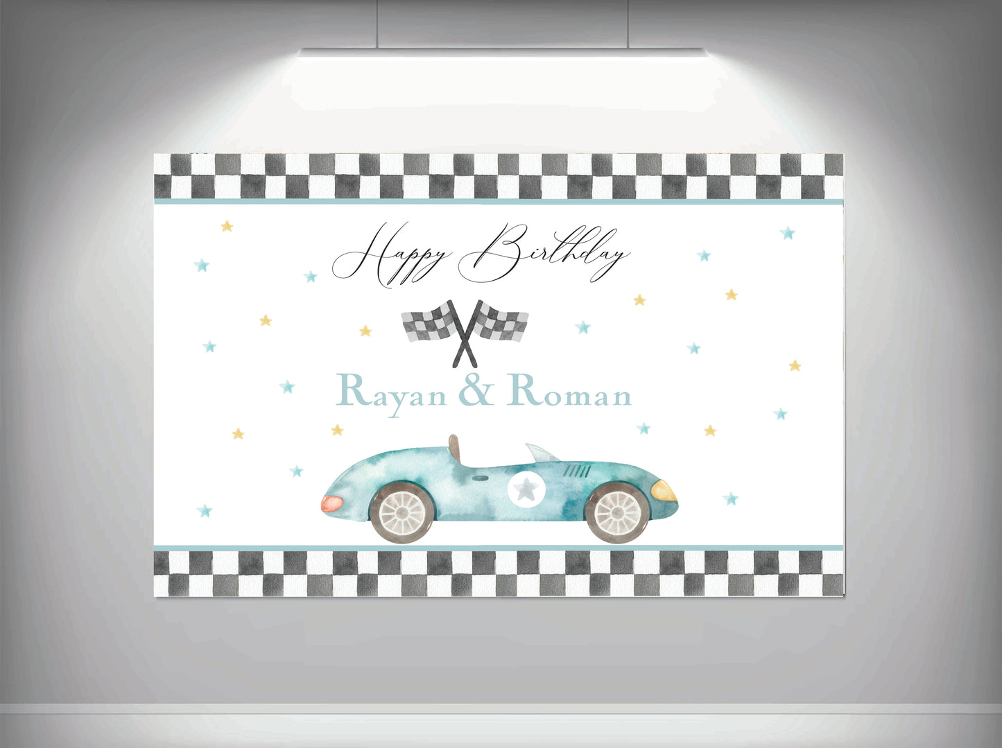 Achtergronddoek - gender party - verjaardag - verloving - bruiloft - huwelijksaanzoek - evenementdoek - banner -spandoek - gepersonaliseerde doek - race auto