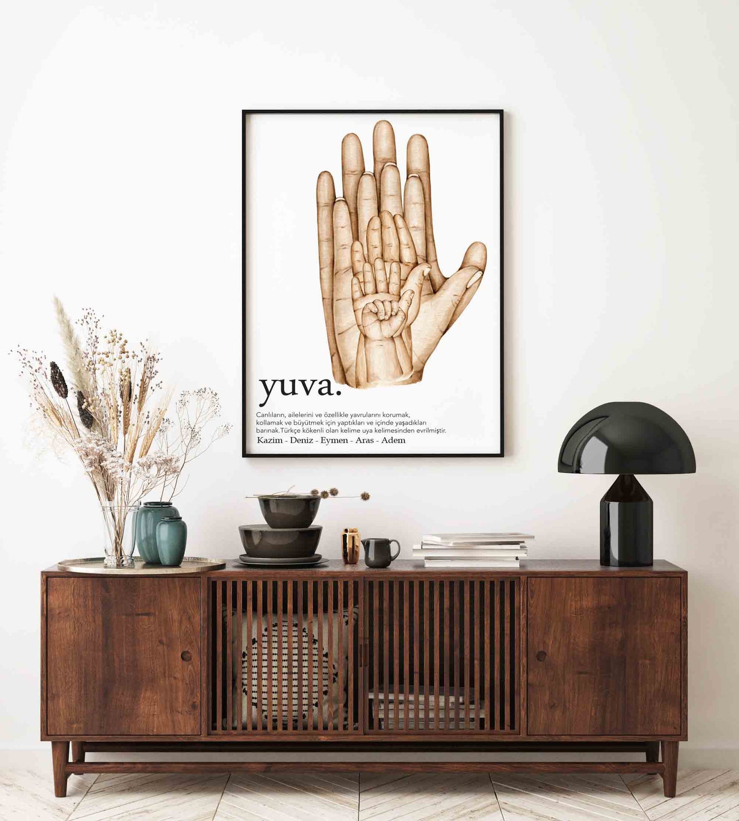 Gepersonaliseerde poster met handjes - new born cadeau - familie poster