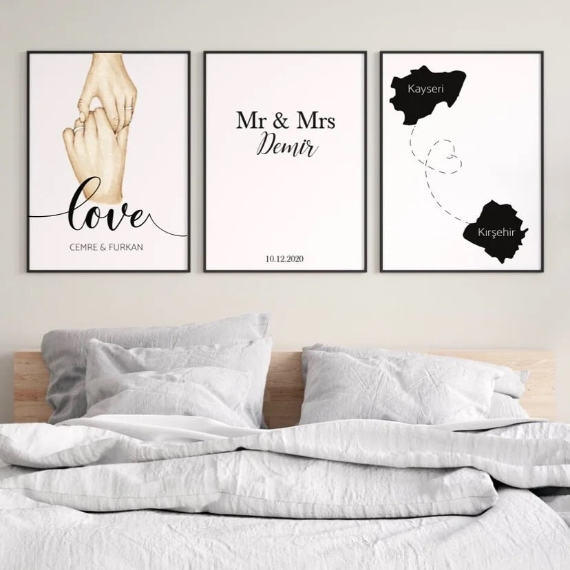 Gepersonaliseerde poster met handjes - land of stadskaarten - familie poster - set van 3 posters