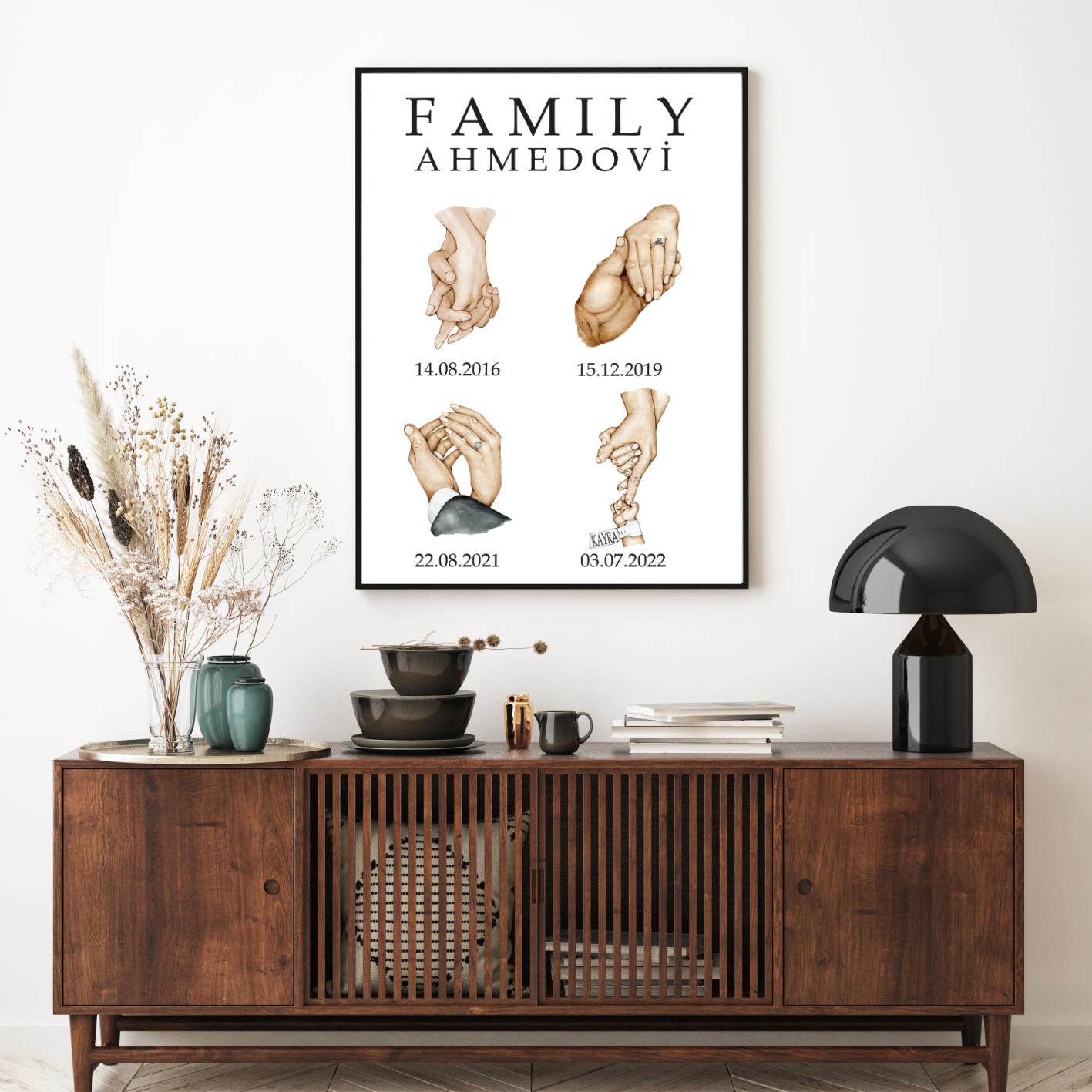 Gepersonaliseerde poster met handjes - new born cadeau - familie poster - kraam cadeau - ouders met kinder handjes - baby habdjes met hun ouders - new born cadeau - pasgeboren baby kado - familie met baby handjes -