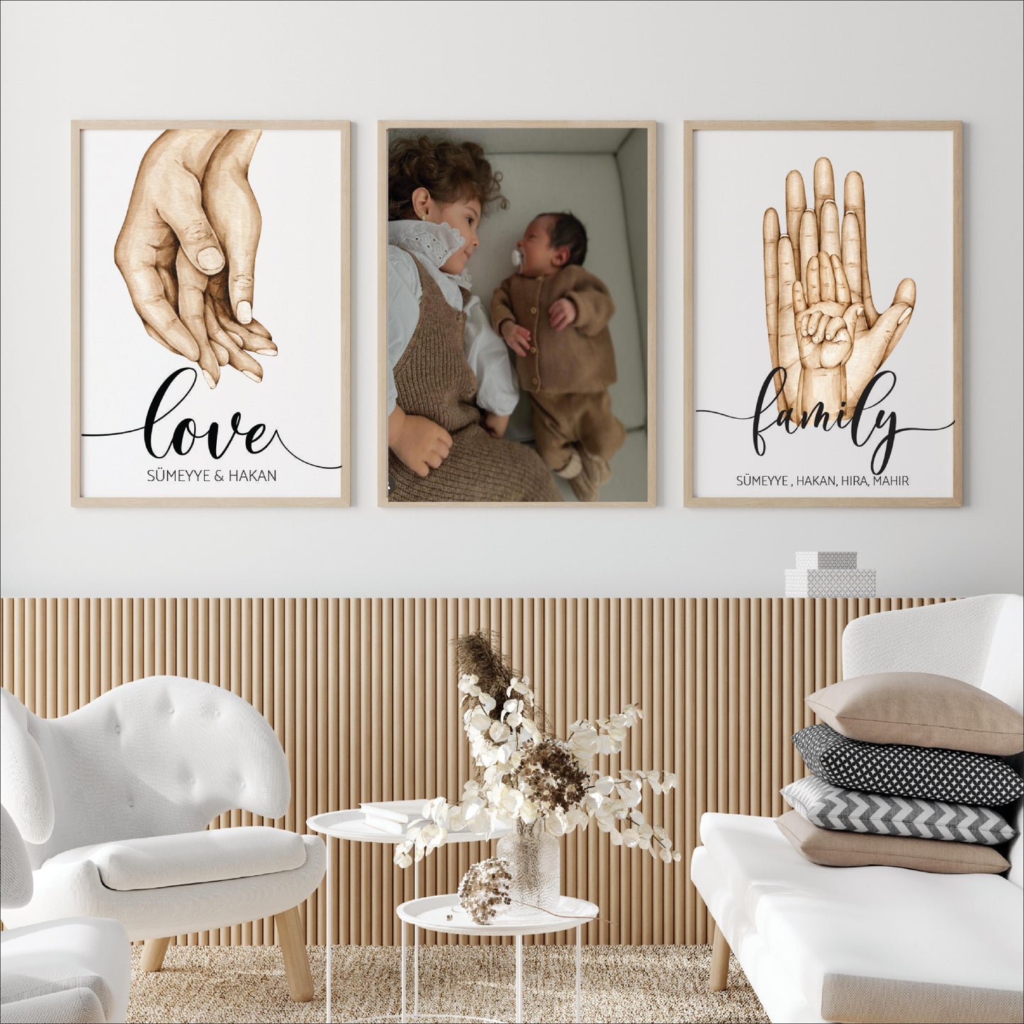 Gepersonaliseerde fotolijst met handjes van familie op handgeschepte papier Gepersonaliseerde poster met handjes - new born cadeau - familie poster - kraam cadeau - ouders met kinder handjes - baby habdjes met hun ouders - new born cadeau - pasgeboren baby kado - familie met baby handjes -