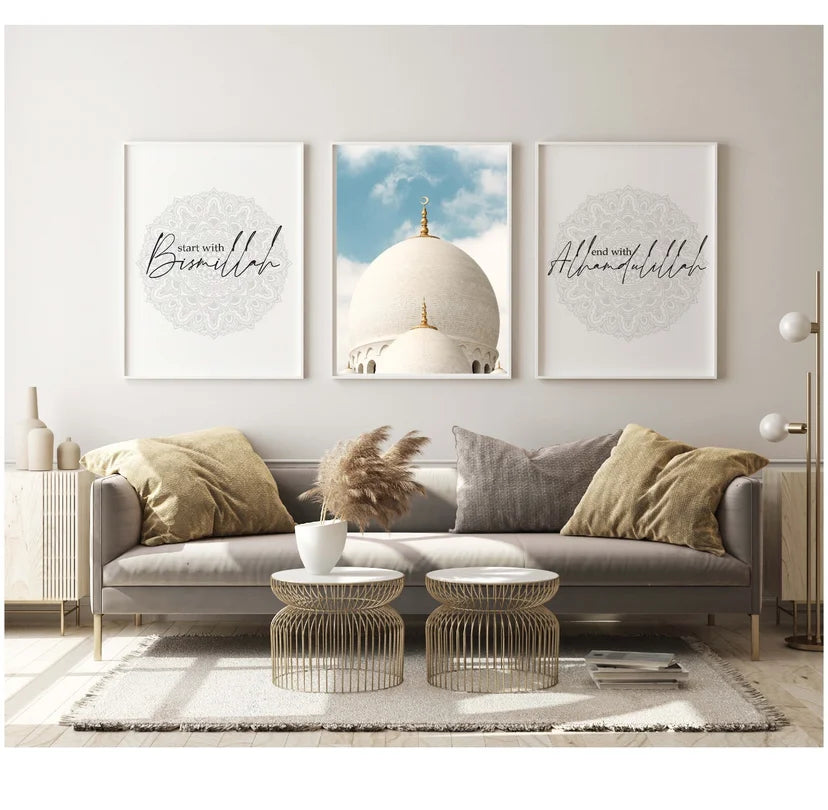 islamitische posters set van 3 - allah - muhammed -ayat el kursu - woondecoratie - islam wall art - islamic art - islamitische kunst - duvar poster - muslim art - gepersonaliseerde posters- islam Calligraphy