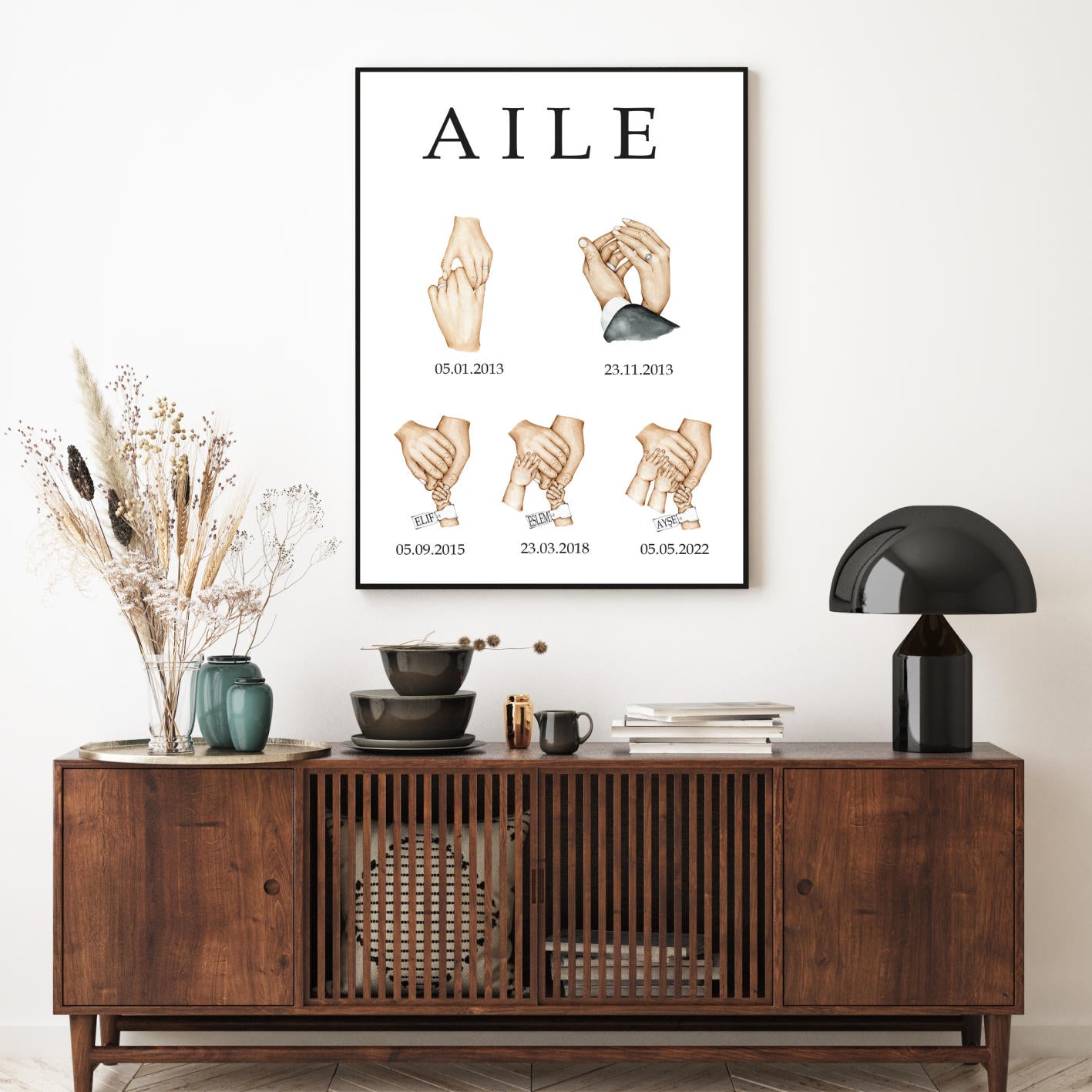 Gepersonaliseerde poster met handjes - new born cadeau - familie poster - kraam cadeau - ouders met kinder handjes - baby habdjes met hun ouders - new born cadeau - pasgeboren baby kado - familie met baby handjes -