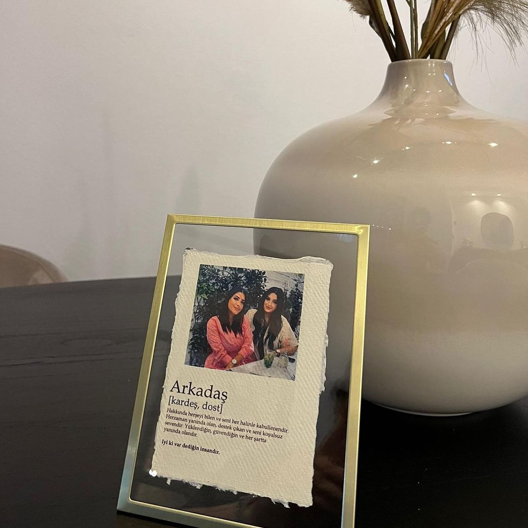 Gouden fotolijst met foto/tekt voor je geliefde - foto frame gepersonaliseerd - anne cerceve - hediye - kraam cadeau beste vriendin