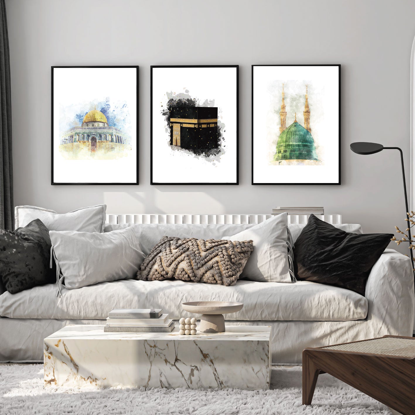 islamitsche poster - islam - kaaba - al aqsa moskee - medina - islam watercolor art - islamitische posters set van 3 - allah - muhammed -ayat el kursu - woondecoratie - islam wall art - islamic art - islamitische kunst - duvar poster - muslim art