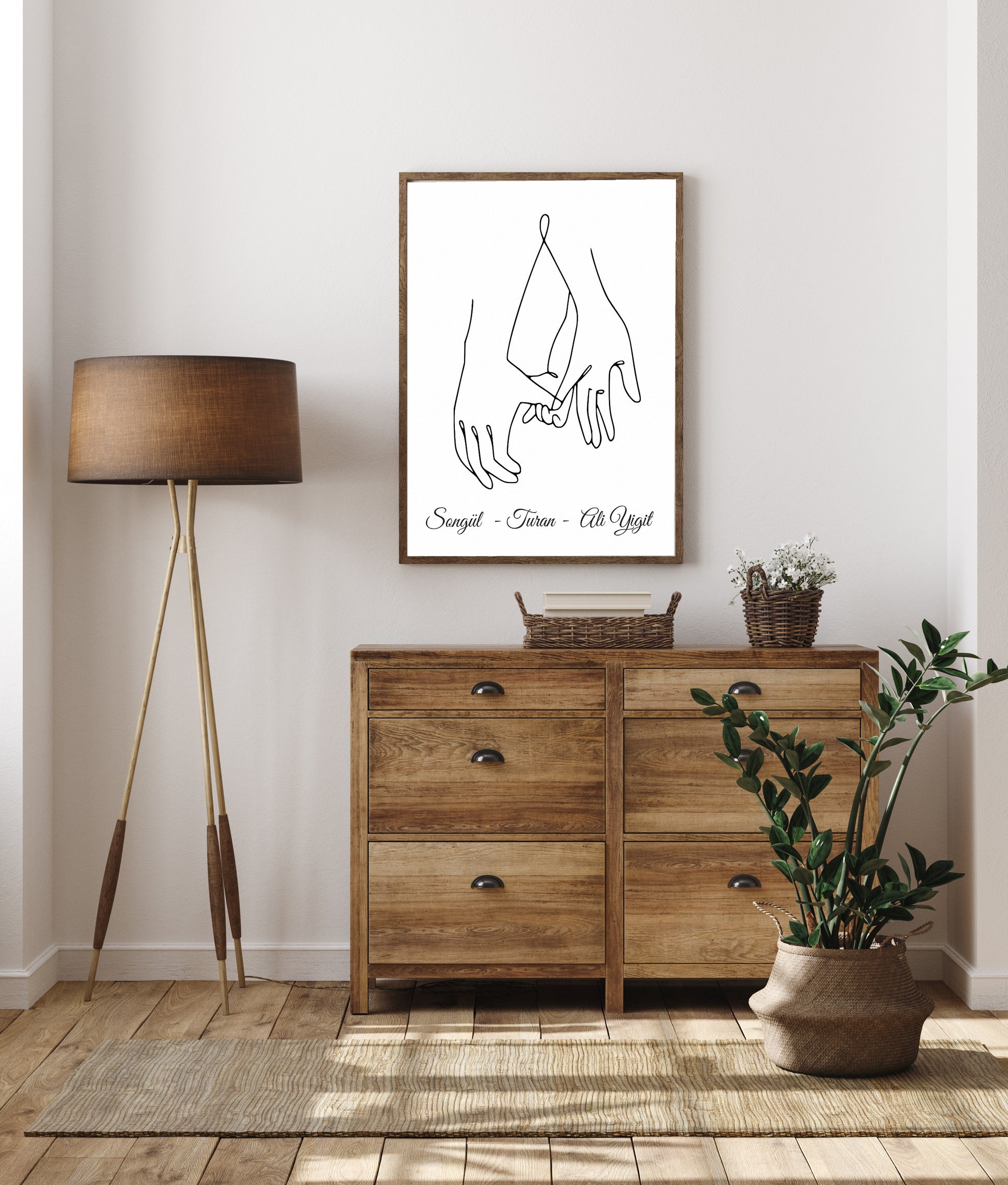 Gepersonaliseerde poster met handjes - new born cadeau - familie poster - kraam cadeau - ouders met kinder handjes - baby habdjes met hun ouders - new born cadeau - pasgeboren baby kado - familie met baby handjes - hands draw line poster