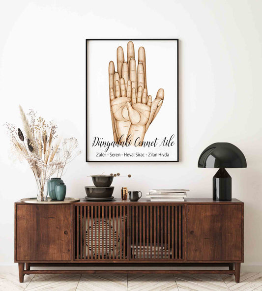 Gepersonaliseerde fotolijst met handjes van familie op handgeschepte papier Gepersonaliseerde poster met handjes - new born cadeau - familie poster - kraam cadeau - ouders met kinder handjes - baby habdjes met hun ouders - new born cadeau - pasgeboren baby kado - familie met baby handjes - zwangerschap cadeau