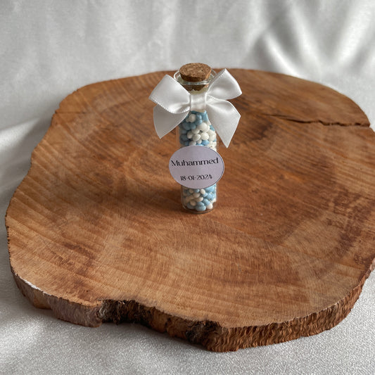 Glazen buisjes - geschenk met bloemen in glazen muisje en kaartje - bruiloft cadeau - nikah hediyeleri - bedankje met muisjes - gepersonaliseerd baby cadeau - glazen beschuit