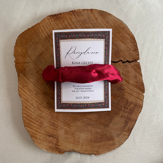 bedankje met haarband - kaart met henna bedankje - bruiloft cadeau - nikah hediyeleri - bedankje met hairband - gepersonaliseerd baby cadeau - haarband bedankje 