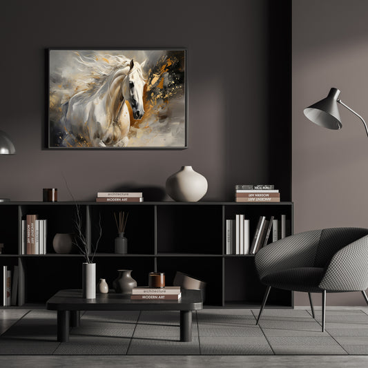 horse abstract poster - modern art - muurposter - foto op muur met witte paard - white horse