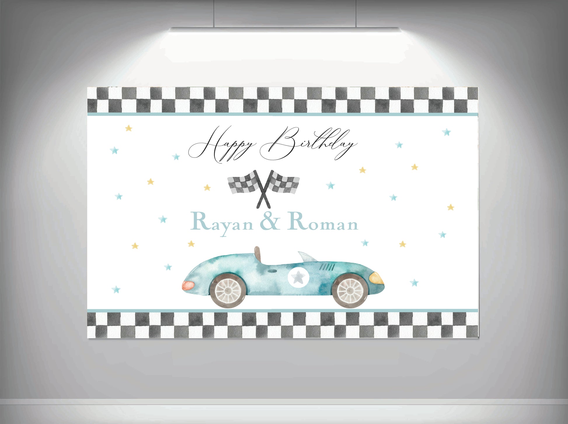 Achtergronddoek - gender party - verjaardag - verloving - bruiloft - huwelijksaanzoek - evenementdoek - banner -spandoek - gepersonaliseerde doek - race auto 