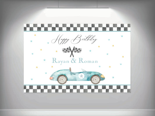Achtergronddoek - gender party - verjaardag - verloving - bruiloft - huwelijksaanzoek - evenementdoek - banner -spandoek - gepersonaliseerde doek - race auto 