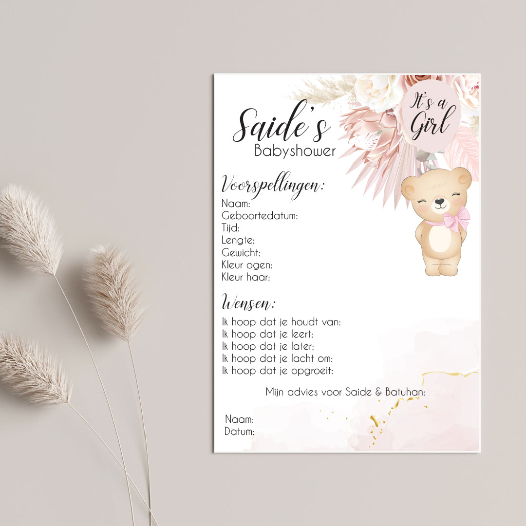 uitnodigingskaart - tafelkaarten - babyshower - its a girl / boy - kaart voor uitnodiging - wenskaarten - bridal shower - baby voorspellingen
