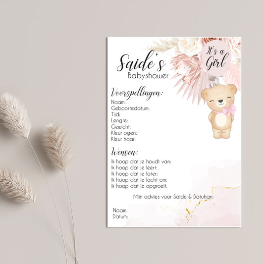 uitnodigingskaart - tafelkaarten - babyshower - its a girl / boy - kaart voor uitnodiging - wenskaarten - bridal shower - baby voorspellingen