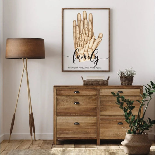 Gepersonaliseerde poster met handjes - new born cadeau - familie poster - kraam cadeau - ouders met kinder handjes - baby habdjes met hun ouders - new born cadeau - pasgeboren baby kado - familie met baby handjes - gepersonaliseerde handjes 