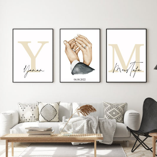 Gepersonaliseerde poster met handjes - new born cadeau - familie poster - set van 3 posters