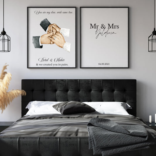 Gepersonaliseerde poster met handjes - new born cadeau - familie poster - set van 2 posters