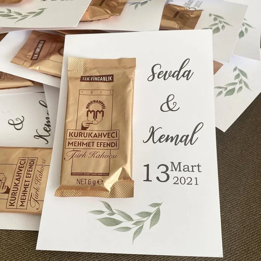 mehmet efendi kahve - bedankjes koffie - hatira kartları - geschenken - bruiloft - verloving - kaart met koffie - hatira kart kalven