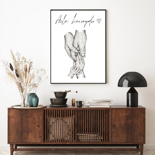 Gepersonaliseerde poster met handjes - new born cadeau - familie poster - kraam cadeau - ouders met kinder handjes - baby habdjes met hun ouders - new born cadeau - pasgeboren baby kado - familie met baby handjes -