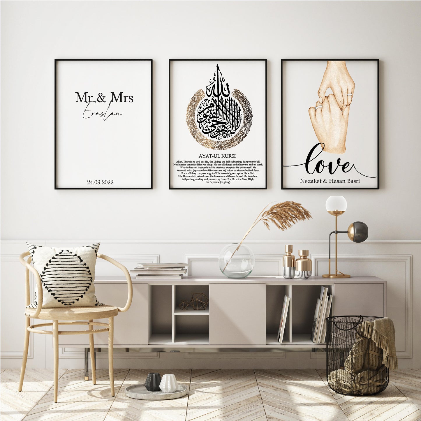 Gepersonaliseerde poster met handjes - ayat ul kursi - familie poster - set van 3 posters