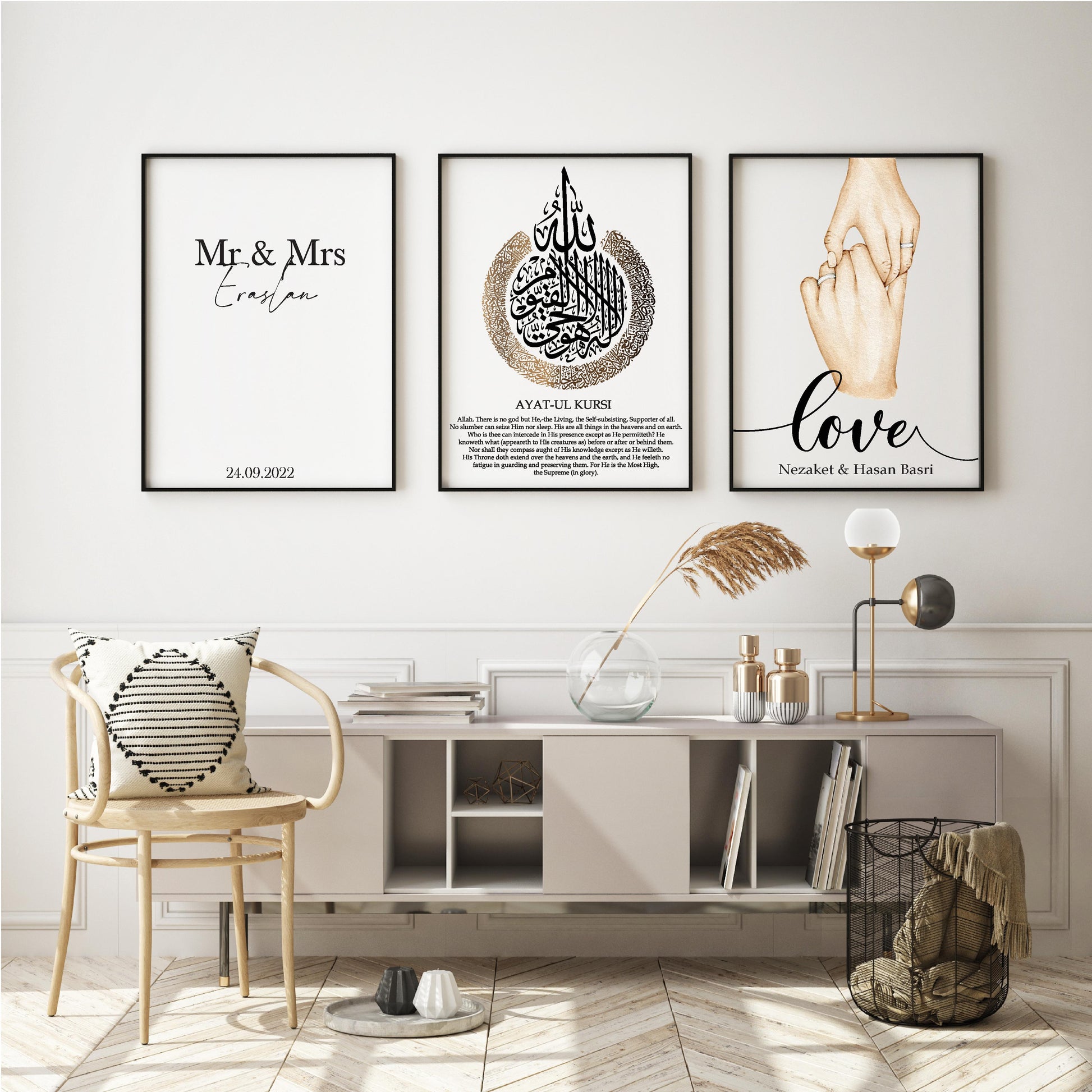 Gepersonaliseerde poster met handjes - ayat ul kursi - familie poster - set van 3 posters