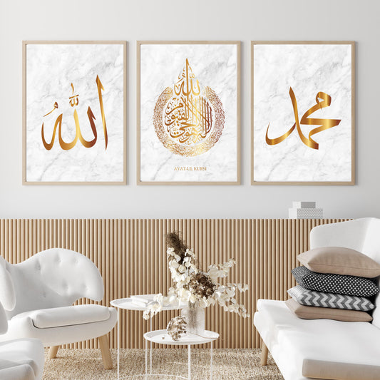 islamitische posters set van 3 - allah - muhammed -ayat el kursu - woondecoratie - islam wall art - islamic art - islamitische kunst - duvar poster - muslim art - gepersonaliseerde posters- islam Calligraphy