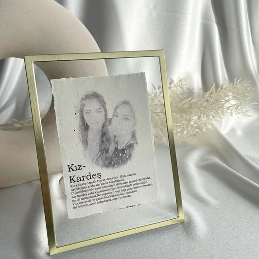 Fotolijst met foto en tekt voor je geliefde op handgeschepte papier