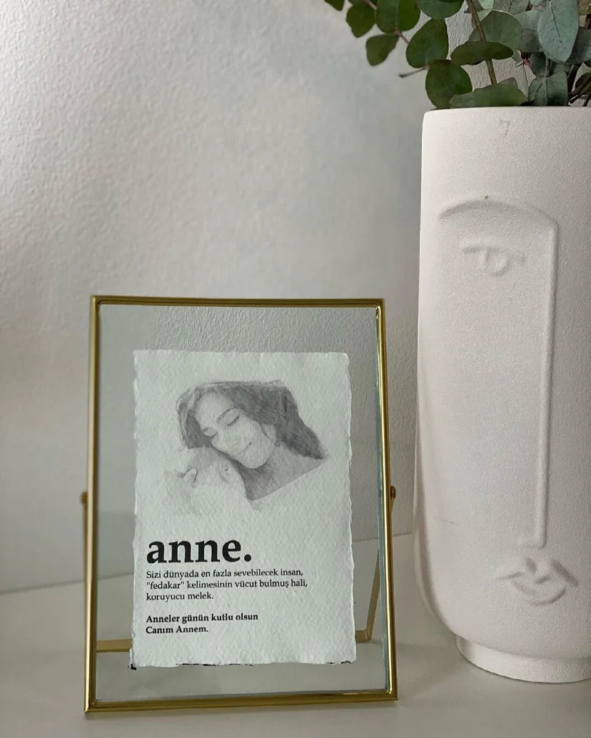 Gouden fotolijst met foto/tekt voor je geliefde - foto frame gepersonaliseerd - anne cerceve - hediye - kraam cadeau 