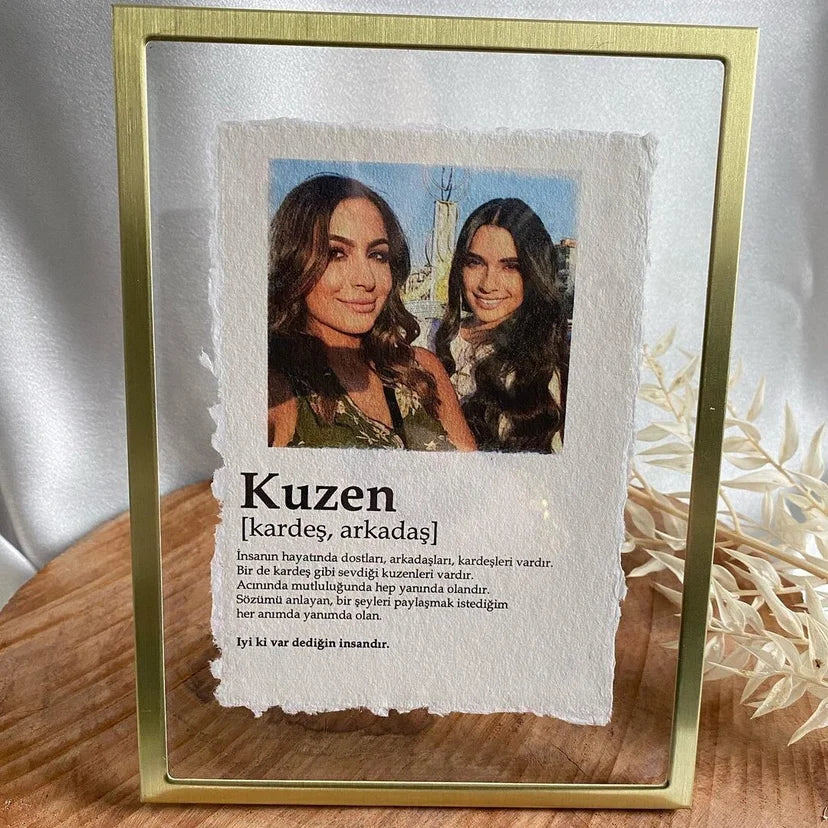 Gepersonaliseerde  fotolijst met foto en tekt voor je geliefde op handgeschepte papier