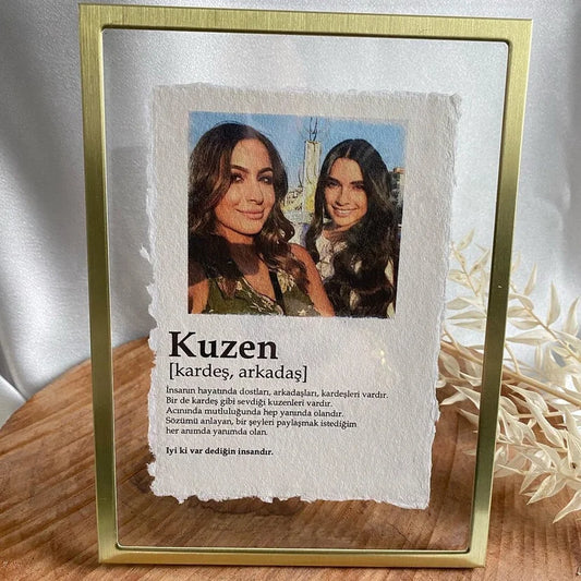 Gepersonaliseerde  fotolijst met foto en tekt voor je geliefde op handgeschepte papier