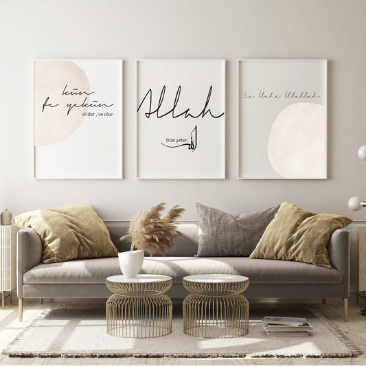 islamitische posters set van 3 - allah - muhammed -ayat el kursu - woondecoratie - islam wall art - islamic art - islamitische kunst - duvar poster - muslim art - gepersonaliseerde posters- islam Calligraphy